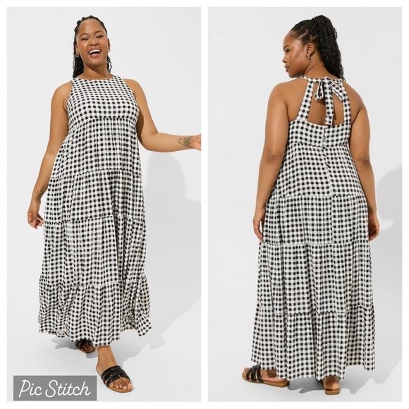 torrid Dresses & Skirts - Torrid gingham halter tie tiered maxi dress